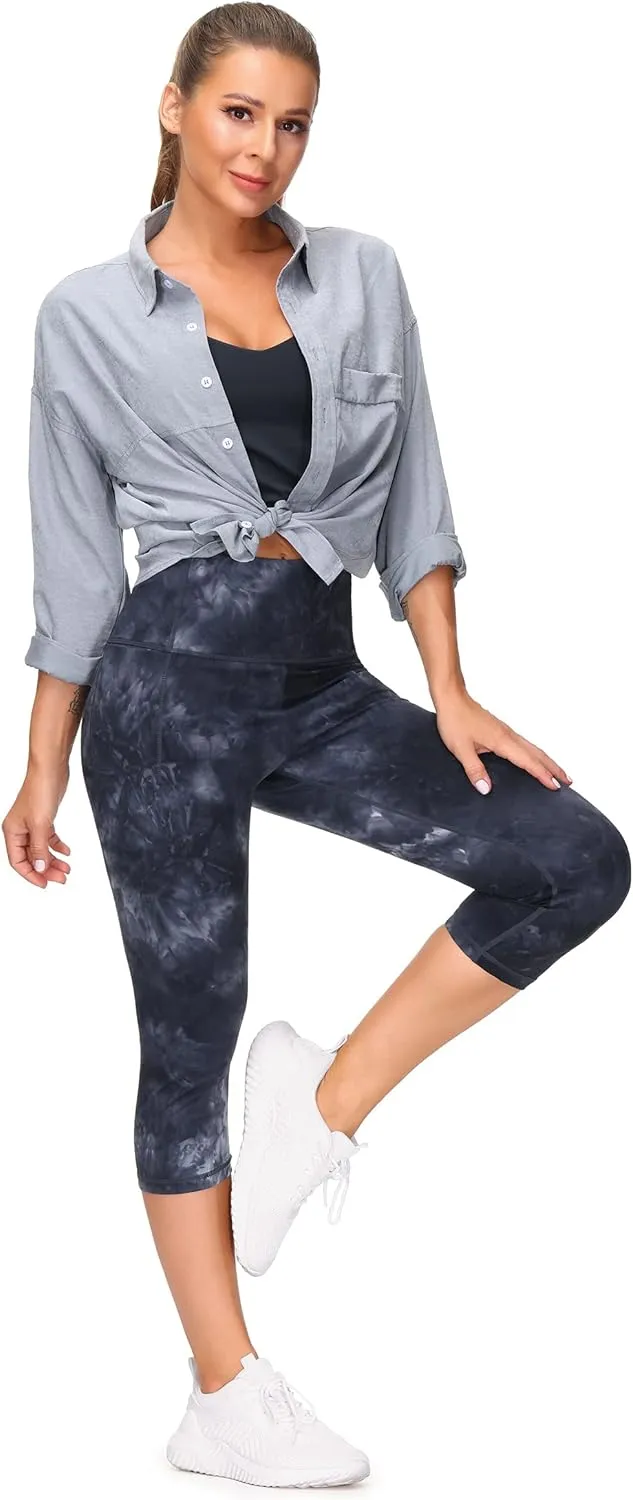 THE GYM PEOPLE Tummy Control Workout Capris Leggings with Pockets High Waist Athletic Yoga Pants for Women Running Hiking