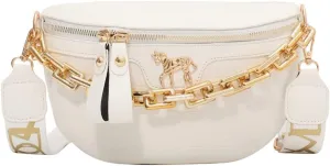 Thick Chain Fanny Pack for Women Small Crossbody Sling Purse Shoulder Chest Bag Belt Bum Bag (white)
