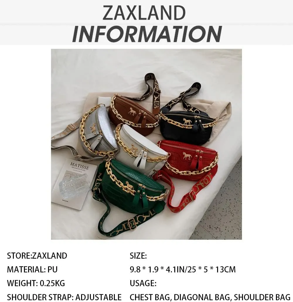 Thick Chain Fanny Pack for Women Small Crossbody Sling Purse Shoulder Chest Bag Belt Bum Bag (white)