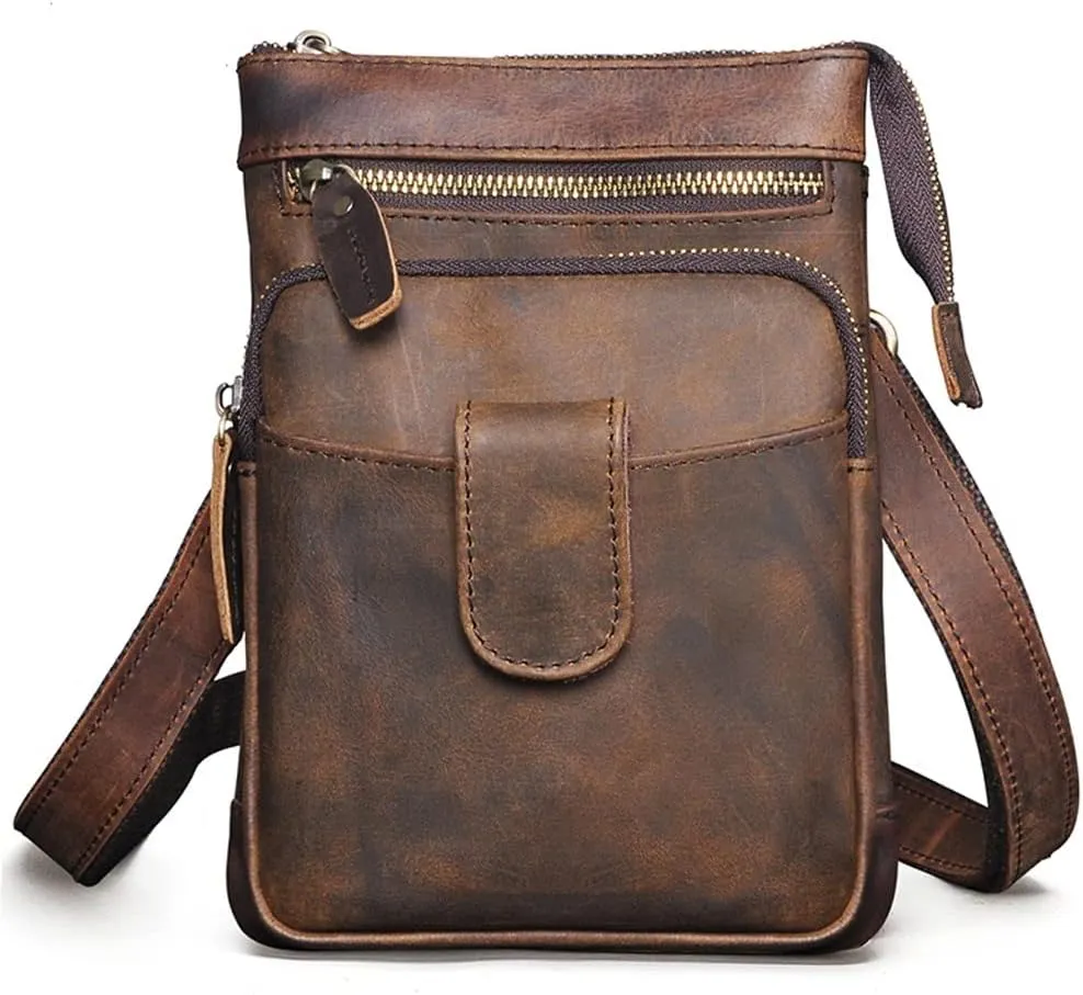 Thick Leather Cross-Body Bag 8" Travel Small Designer Satchel Messenger Bag Fanny Waist Pack (Color : A, Size (A As the picture shows)