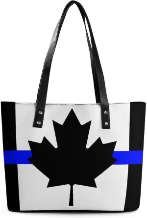Thin Blue Line Canada Flag Women's Handbag Fashion Shoulder Bag Purse Leather Tote Bags Crossbody Travel