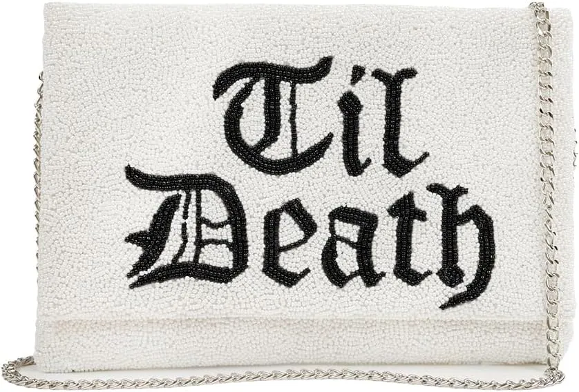 TIL DEATH Beaded Clutch Purse for Wedding Day for Bachelorette Party, Bridal Shower & Engagement Gifts for Bride