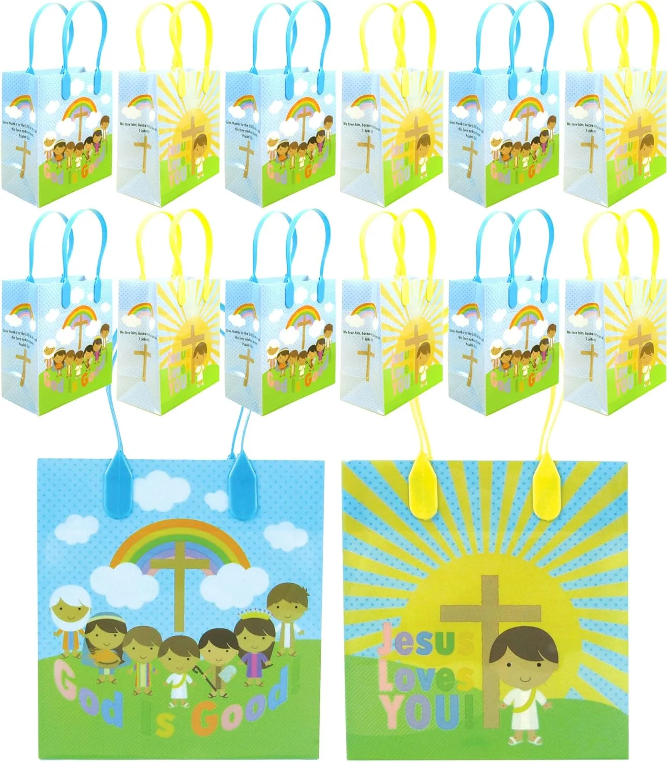 Tiny Mills Loves You Religious Gift Bags with Handles - Themed Prizes, Set of 12