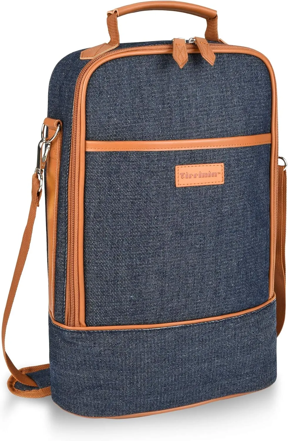 Tirrinia Insulated 2 Bottle Wine Gift Tote Bag - Tumbler Glass Cooler Carrier for BYOB Restaurants, Travel, Park, Beach, Great Wine Lover Gift, Denim