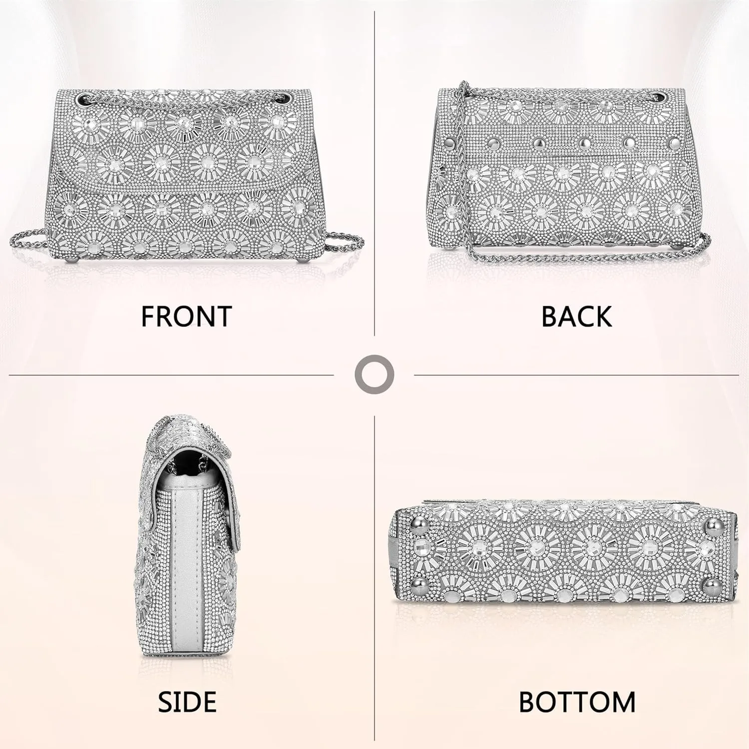 Tmore Evening Purses for Women Shoulder Bags Handbags with Chain Rhinestone Purse for Prom Party Wedding