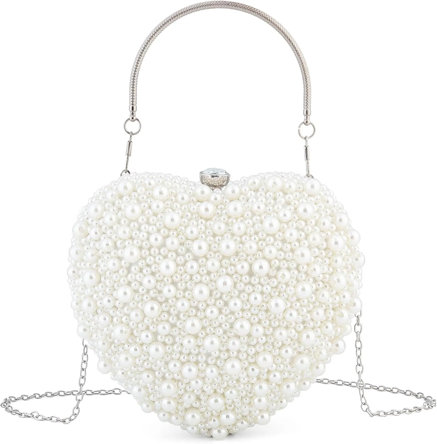 Tmore Heart Pearl Clutch Purse for Women,Beaded Evening Clutch Bag Wedding Party Purse Handbag
