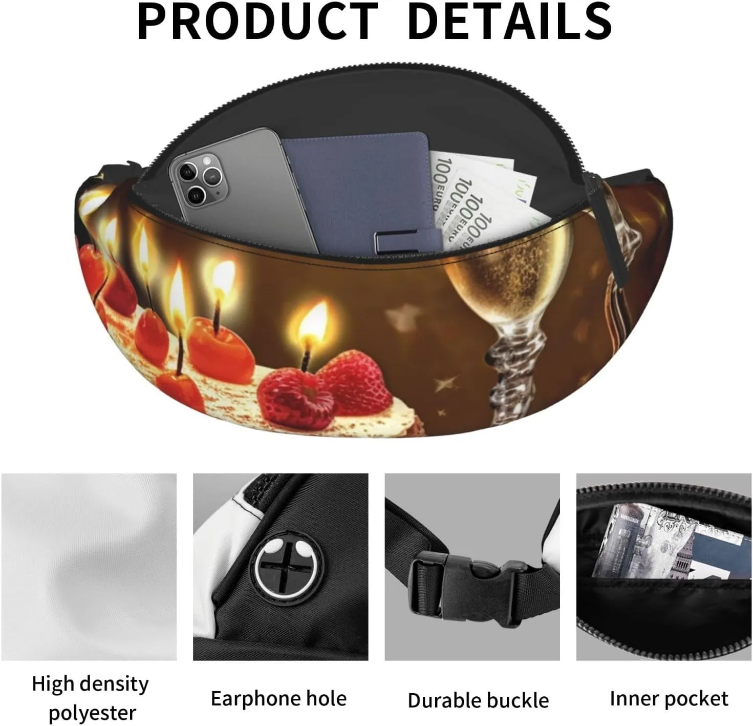 Toast to your birthday Fanny Pack for Man Women Waist Bag Adjustable Belt Casual Chest Bag Bum Bags for Travel Sports Running Hiking Waist Packs