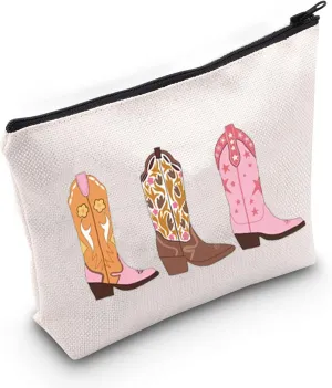 TOBGBE Western Gift Women Cowboy Boots Idea Zipper Pouch Bag Western Cowgirls Cosmetic Bag Western Bags For Women (Cowboy Boots)