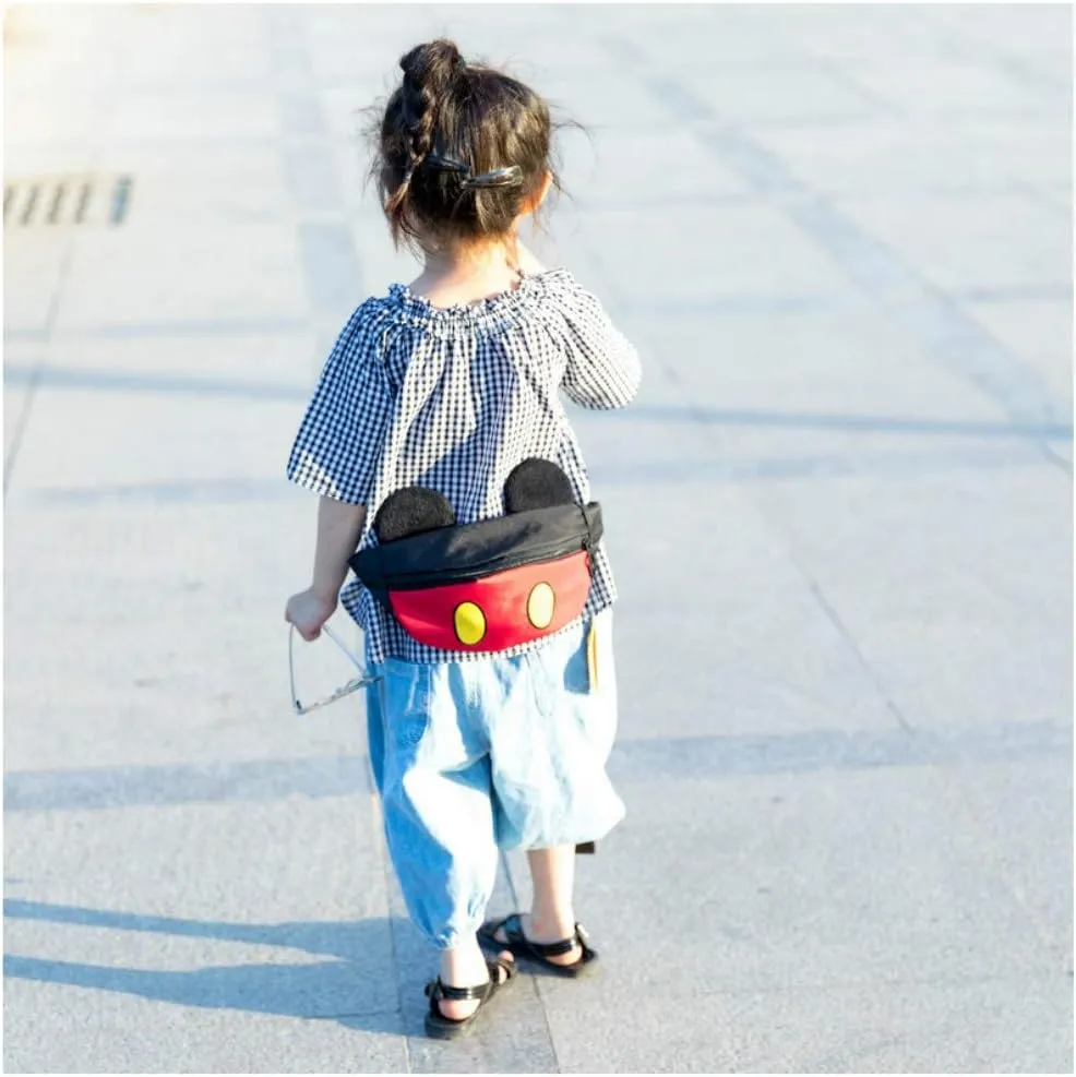 Toddlers Boys Girls Cartoon Fanny Pack Waist Pack Cute Canvas Crossbody Purse Handbag with Mouse Ears