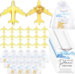Tondiamo Flight Attendant Appreciation Gifts Bulk Airplane Lapel Pins with Thank You Cards for Travel Adventure Accessories Suitcase Party Favors