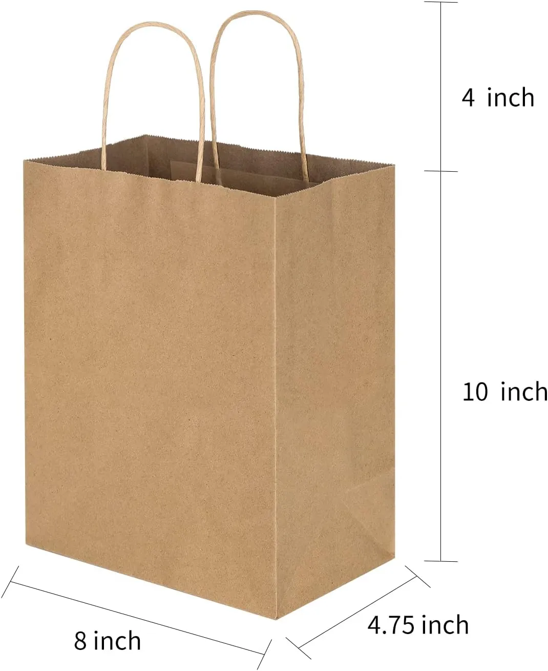 Toovip 50 Pack 8x4.75x10 Inch Medium Plain Brown Kraft Paper Bags with Handles Bulk, Gift Bags for Favors Grocery Retail Party Birthday Shopping Business Goody Craft Merchandise Take Out Sacks