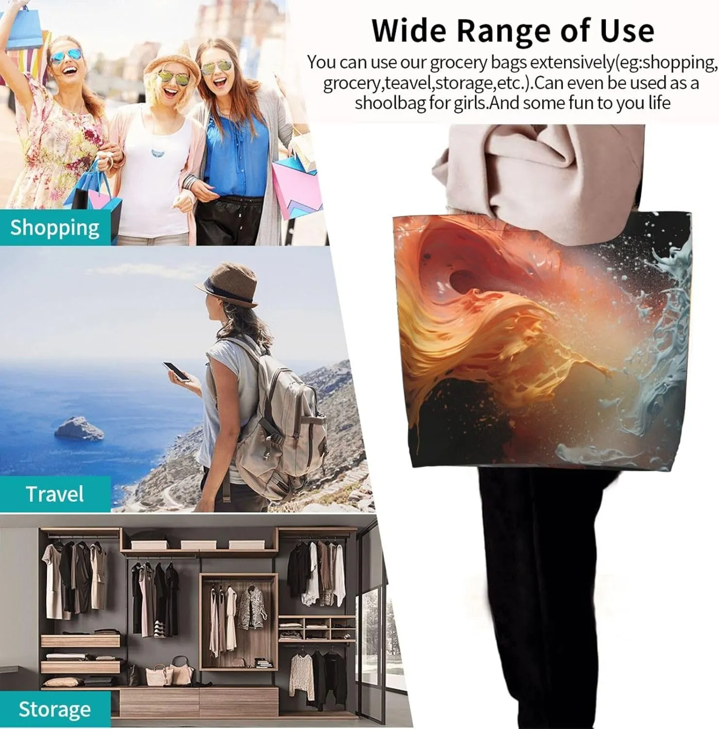 Tote Bag for Women Reusable Grocery Bag Shopping Bag Love Fabric Tote Bags Handbag Foldable Shoulder Bag