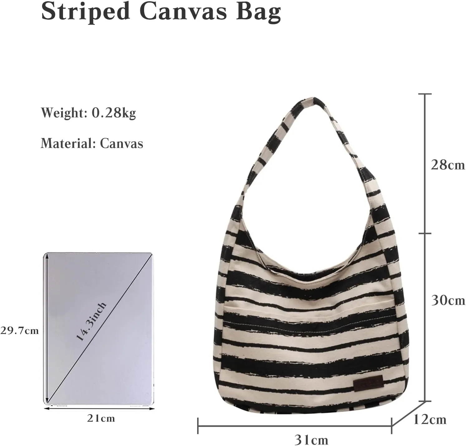 Tote Bag Women Striped Canvas Handbag Casual Top Handle Bag Large Capacity Shoulder Bag
