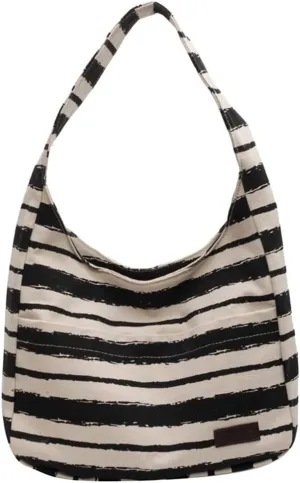 Tote Bag Women Striped Canvas Handbag Casual Top Handle Bag Large Capacity Shoulder Bag