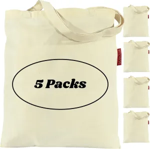 Tote Bags Bulk - 5 | 10 | 15 | 20 | 25 Canvas Tote Bags, Plain Lightweight Washable Foldable Canvas Grocery Bags