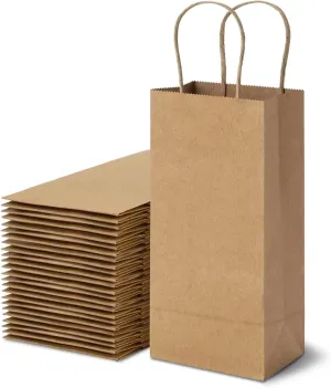 TOWRAP Kraft Paper Gift Bags - 50pcs, 5.25 x 3.25 x 13 Inch Brown, With Handles, Bulk Party & Retail Bags