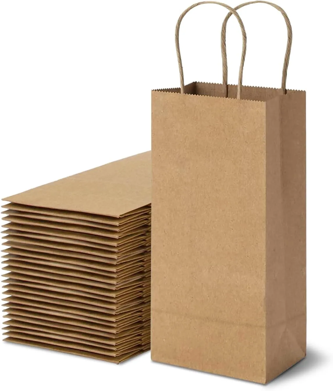 TOWRAP Kraft Paper Gift Bags - 50pcs, 5.25 x 3.25 x 13 Inch Brown, With Handles, Bulk Party & Retail Bags