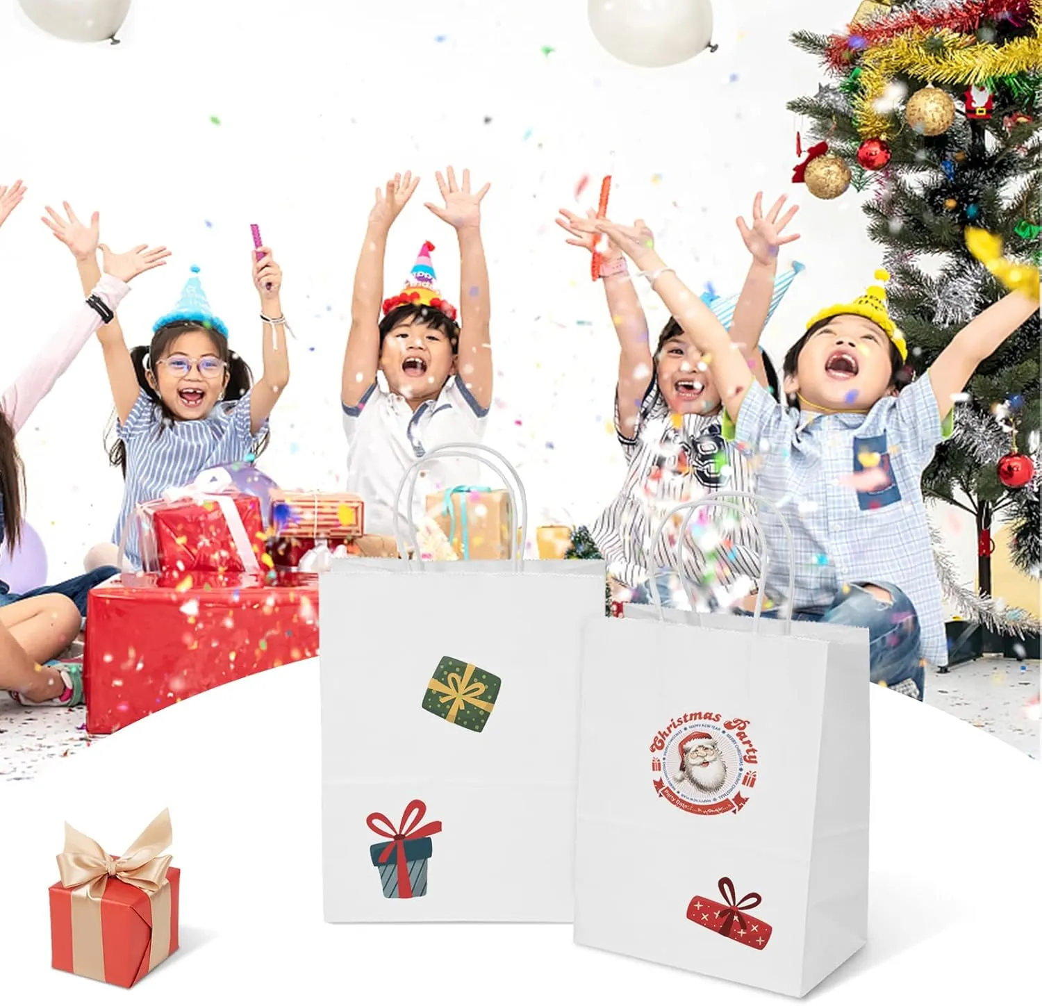 TOWRAP White Gift Bags - 50 Pcs, 8 x 4.25 x 10.5 Inch Paper Bags with Handles for Shopping, Parties, Retail, Merchandise, Favorites