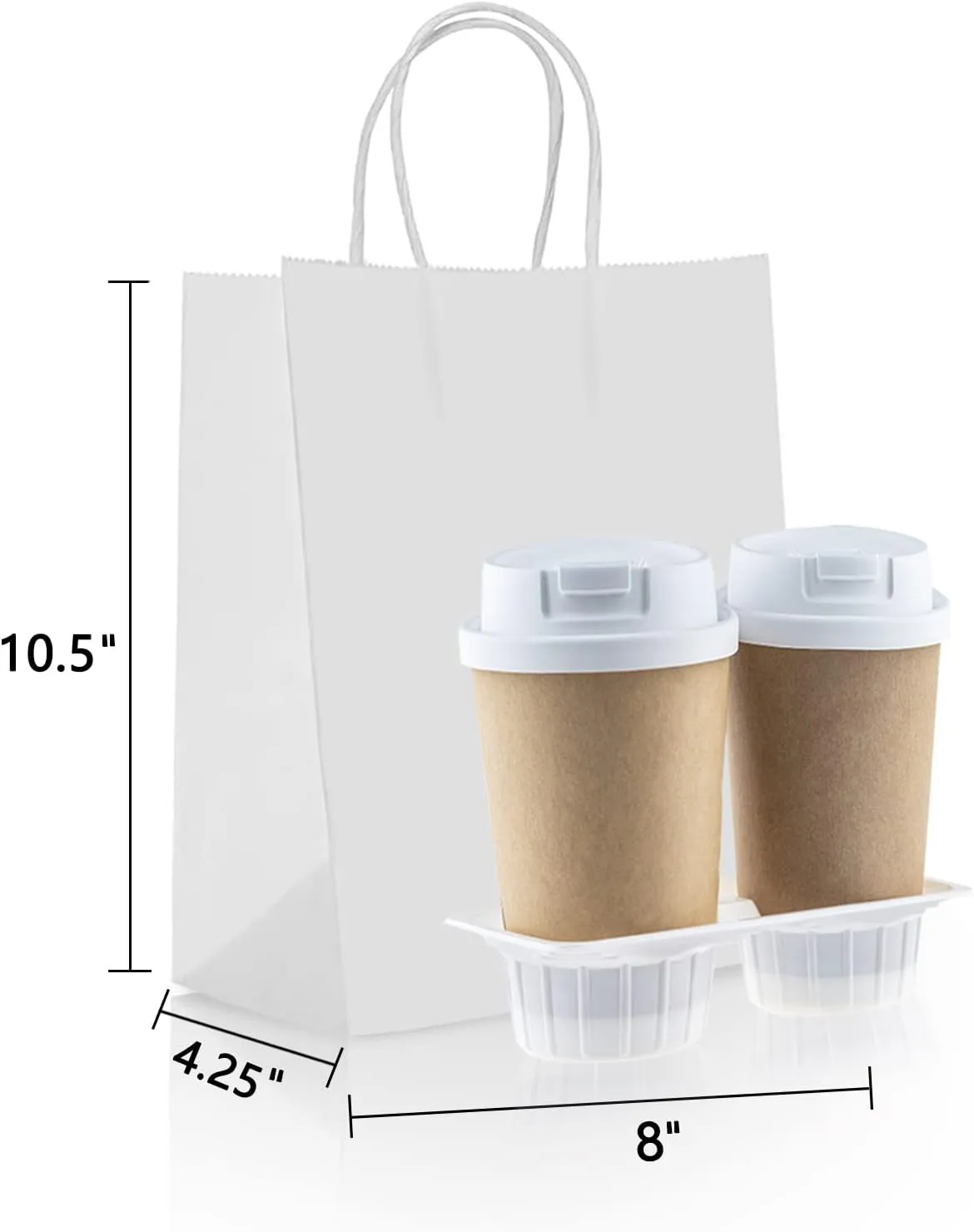 TOWRAP White Gift Bags - 50 Pcs, 8 x 4.25 x 10.5 Inch Paper Bags with Handles for Shopping, Parties, Retail, Merchandise, Favorites