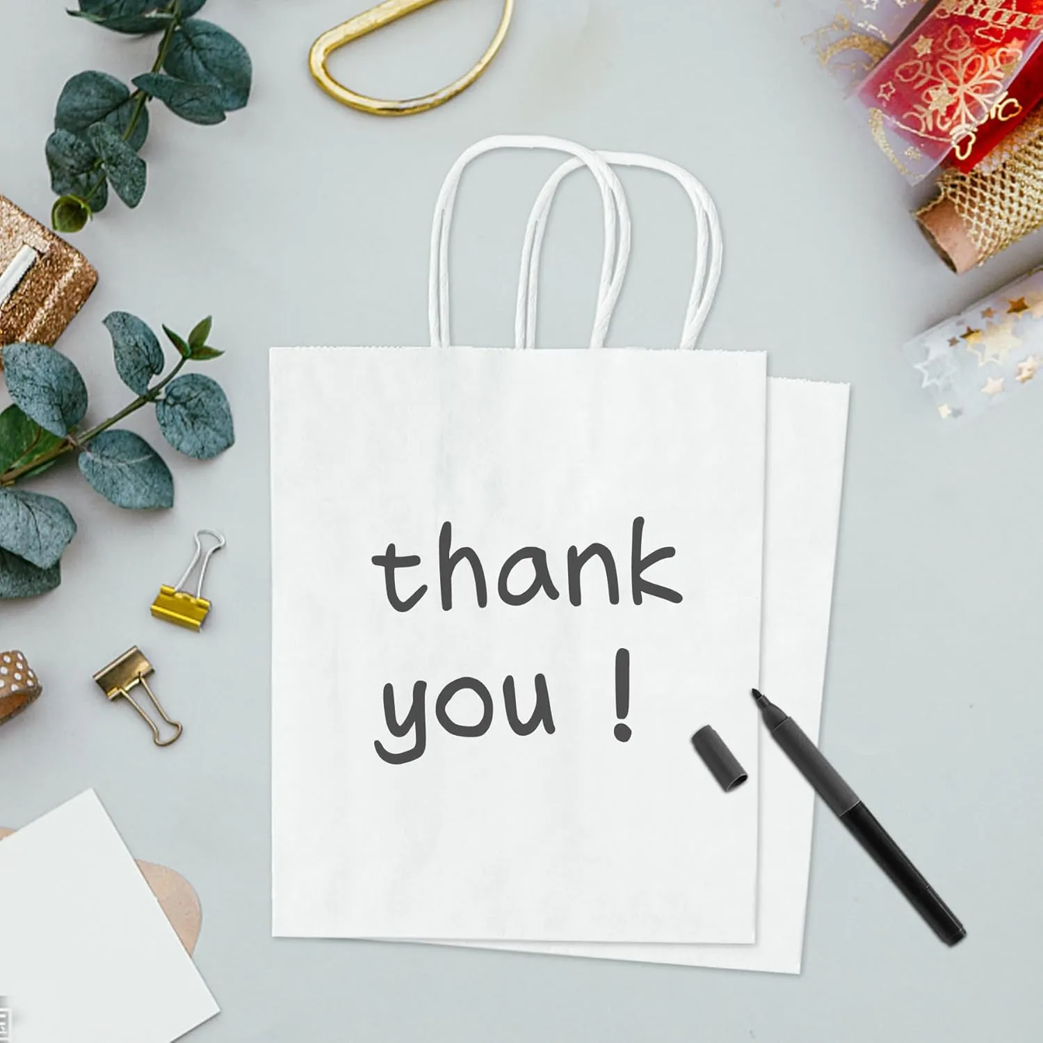 TOWRAP White Gift Bags - 50 Pcs, 8 x 4.25 x 10.5 Inch Paper Bags with Handles for Shopping, Parties, Retail, Merchandise, Favorites