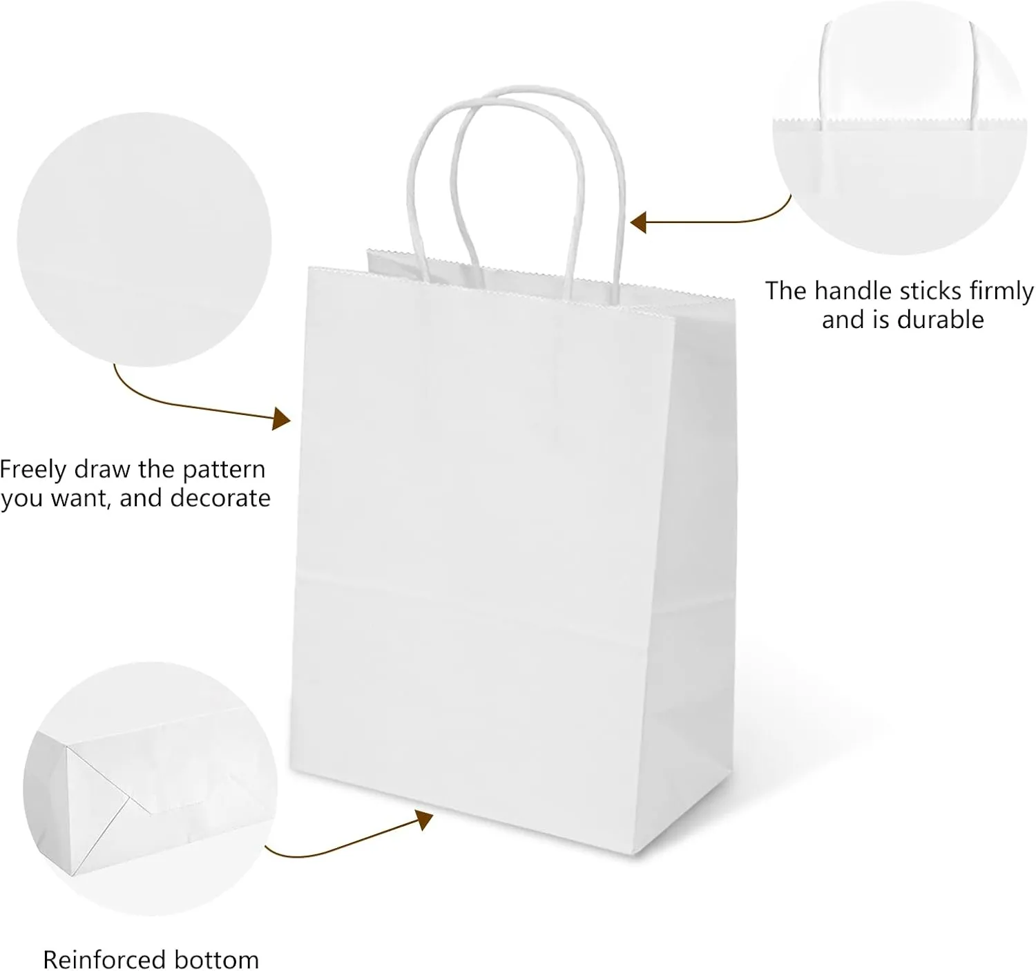 TOWRAP White Gift Bags - 50 Pcs, 8 x 4.25 x 10.5 Inch Paper Bags with Handles for Shopping, Parties, Retail, Merchandise, Favorites
