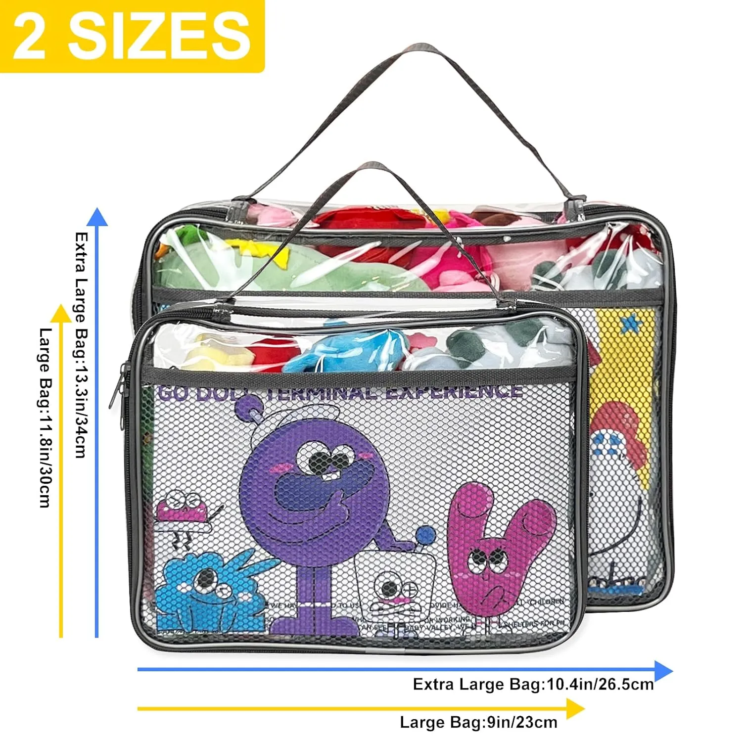 Toy Zippered Blocks Set Storage Bags for boy girls - 4PC Large PVC Storage Organizer Bags with Mesh Side Pockets for Puzzle, Clay, Book, Small Models and Mini Plush Toys. XL: 10.4" x3 "x13.3