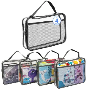 Toy Zippered Blocks Set Storage Bags for boy girls - 4PC Large PVC Storage Organizer Bags with Mesh Side Pockets for Puzzle, Clay, Book, Small Models and Mini Plush Toys. XL: 10.4" x3 "x13.3