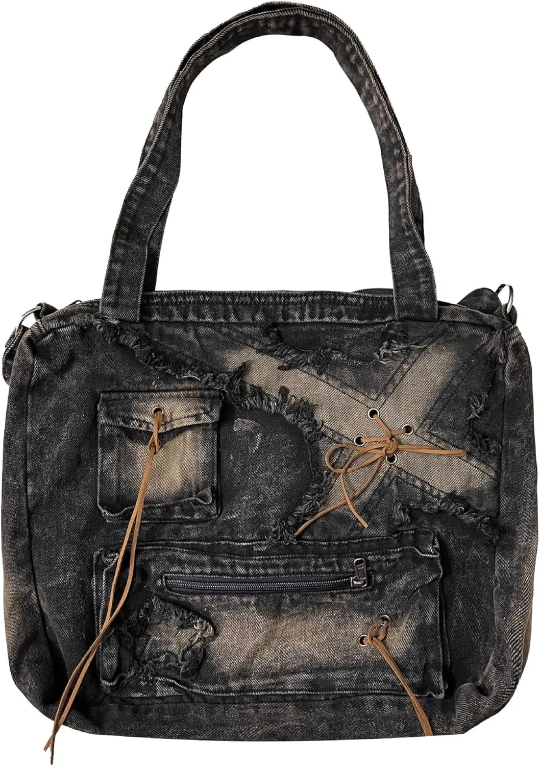 Trashy Denim Messenger Bag Women Ripped Denim Streetwear Vintage Tote Bag Retro Cowboy Crossbody Bag 2000s Bag Y2K Stuff