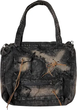 Trashy Denim Messenger Bag Women Ripped Denim Streetwear Vintage Tote Bag Retro Cowboy Crossbody Bag 2000s Bag Y2K Stuff