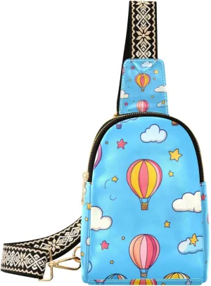 trendy Blue Sky Hot Air Balloon fanny pack purse lightweight over shoulder bag for travel
