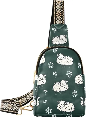 trendy Cartoon Cute White Sheep crossbody fanny packs multipurpose small sling bag for travel