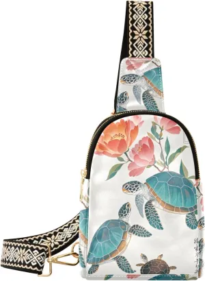 trendy Green Turtle Red Flowers body bags for sturdy travel bag for men for travel