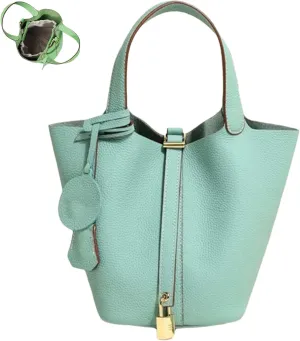 Trendy Plain Color Leather Handbag with Lock Design, Stylish Lock Design Bucket Bags, Leather Handbags for Women