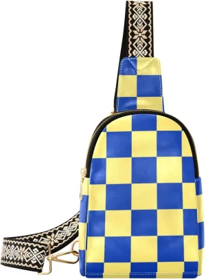 trendy Yellow and Blue Check small fanny pack sturdy for women crossbody purse for travel