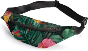 Tropical Floral Print Crossbody Fanny Pack Waist Packs Adjustable Shoulder Bags Sling Bag for Hiking Running Cycling