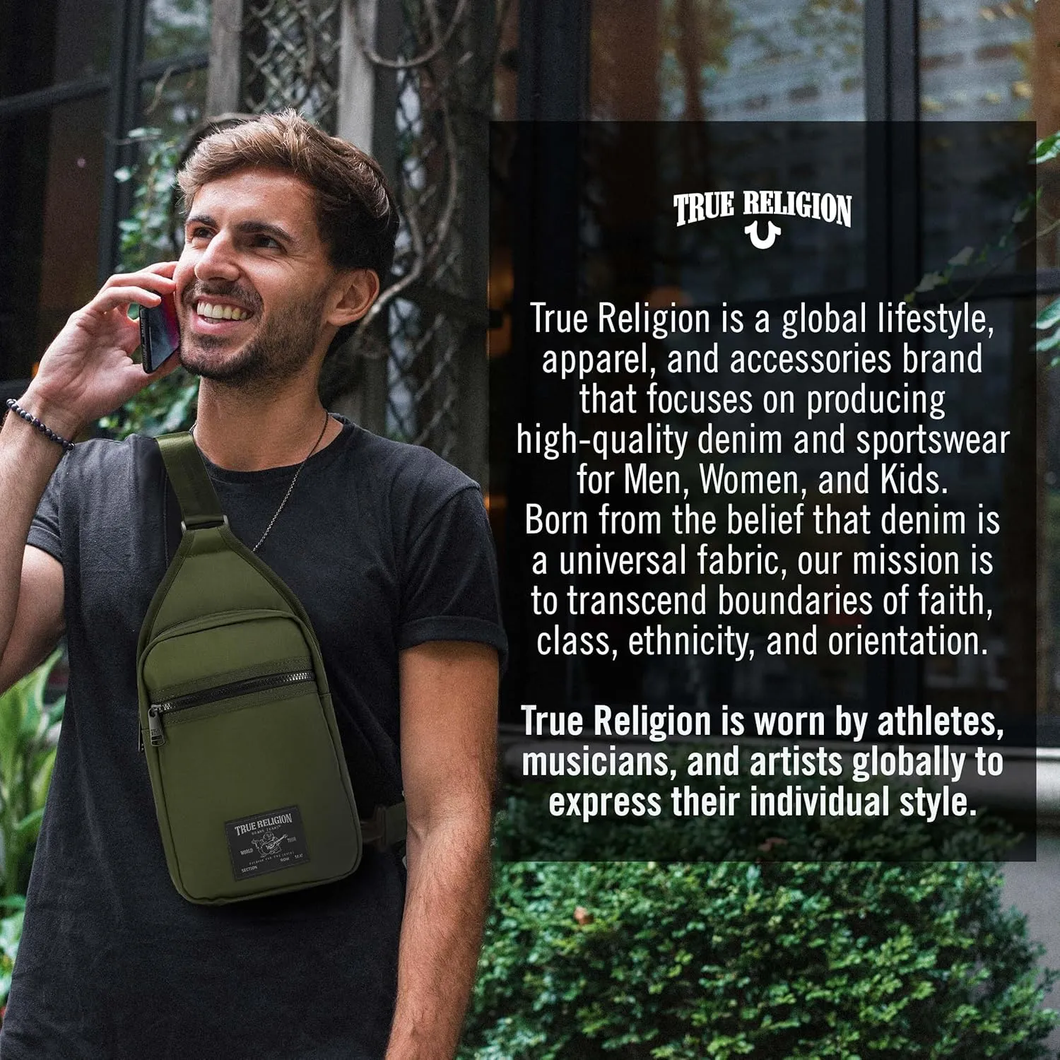 True Religion Crossbody Bags for Women & Men, Sling Bag for Men, Women Cross Body Bag, Sling Backpack Travel Bag Travel Purse