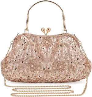 UBORSE 1920s Vintage Clutch Purse Beaded Evening Bag for Women Formal Bridal Sequin Handbag Clutch for Wedding/Prom/Cocktail