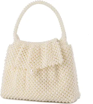 UBORSE Women Pearl Clutch Bag Noble Crystal Beaded Evening Bag Wedding Clutch with Pearl Chain
