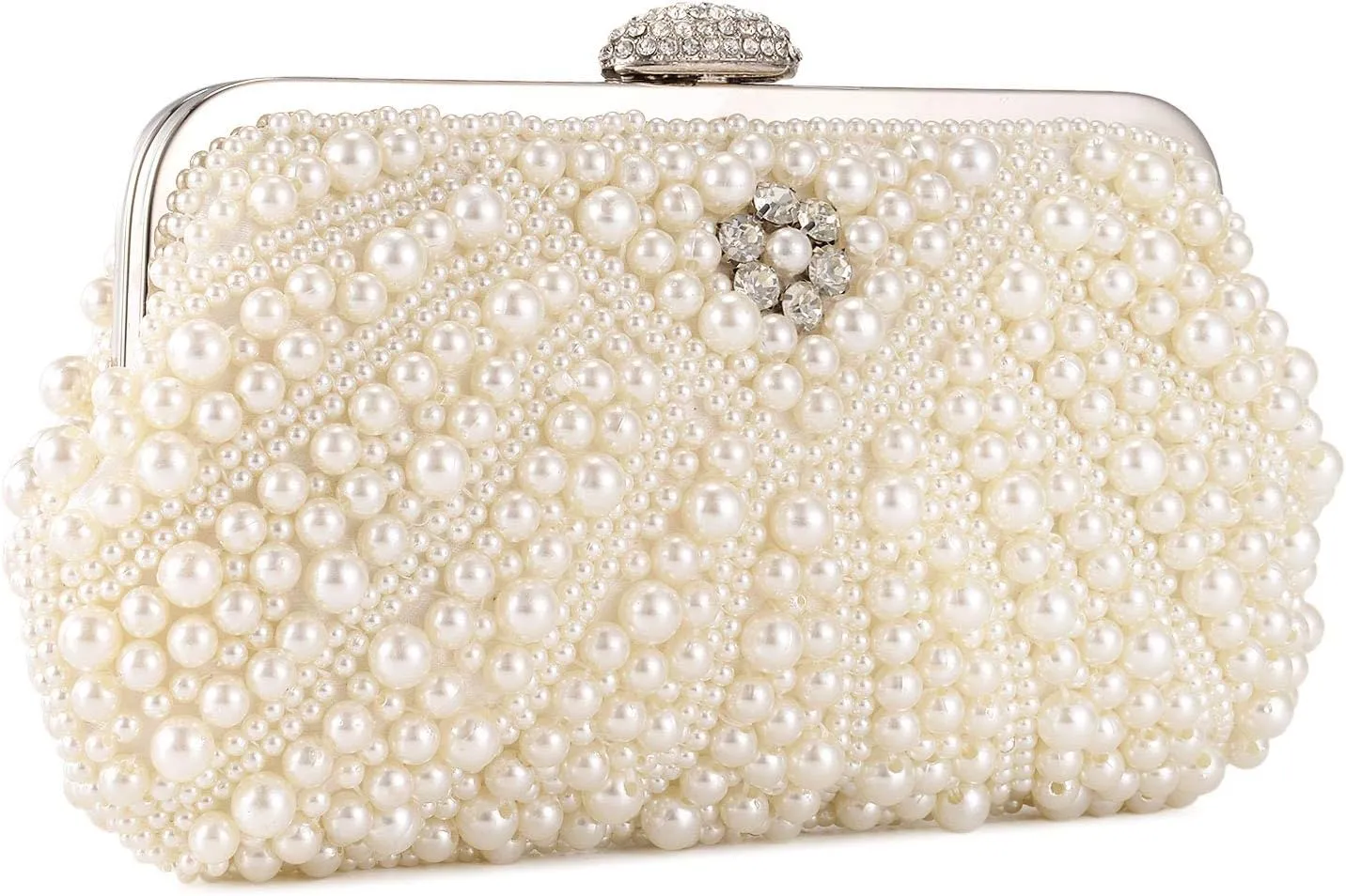 UBORSE Women Pearl Clutch Bag Noble Crystal Beaded Evening Bag Wedding Clutch with Pearl Chain