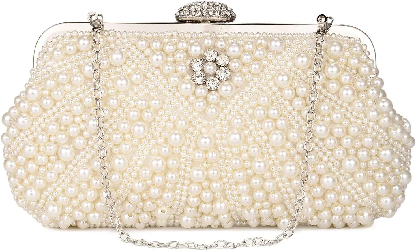UBORSE Women Pearl Clutch Bag Noble Crystal Beaded Evening Bag Wedding Clutch with Pearl Chain