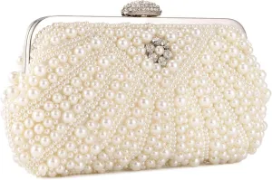 UBORSE Women Pearl Clutch Bag Noble Crystal Beaded Evening Bag Wedding Clutch with Pearl Chain