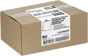 Ultrasac - Recycling Bag, 33 Gallon, .9 Mil, 33"x38", Translucent Blue, 50 Count w/Ties