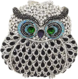 UMREN Cute Owl Clutch Women Crystal Evening Bags Luxury Handbag Rhinestone Wedding Party Purse