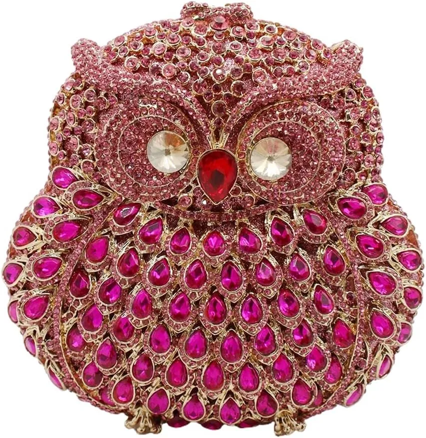 UMREN Cute Owl Clutch Women Crystal Evening Bags Luxury Handbag Rhinestone Wedding Party Purse