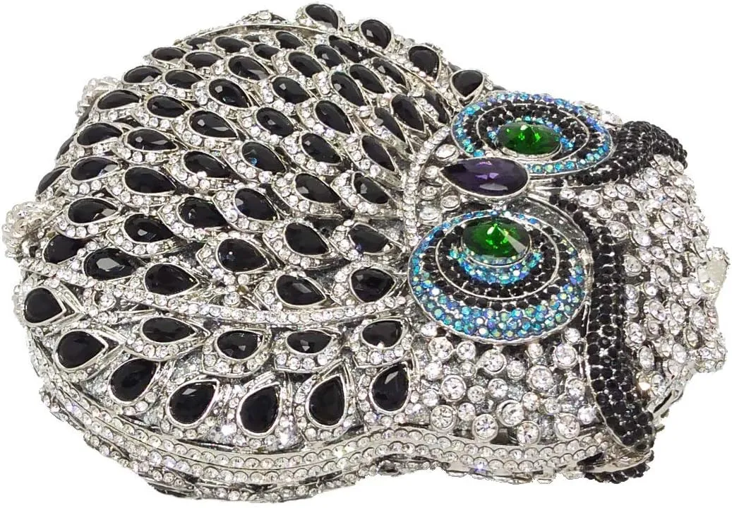 UMREN Cute Owl Clutch Women Crystal Evening Bags Luxury Handbag Rhinestone Wedding Party Purse