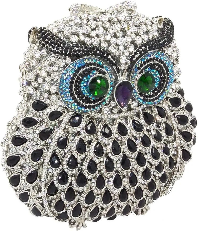 UMREN Cute Owl Clutch Women Crystal Evening Bags Luxury Handbag Rhinestone Wedding Party Purse
