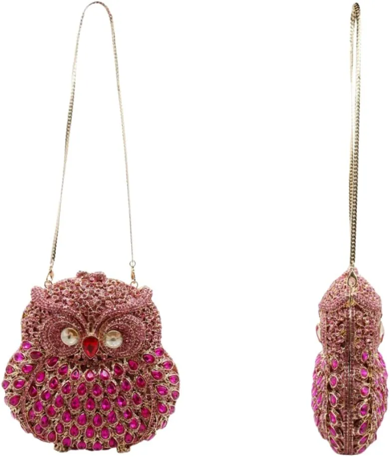 UMREN Cute Owl Clutch Women Crystal Evening Bags Luxury Handbag Rhinestone Wedding Party Purse