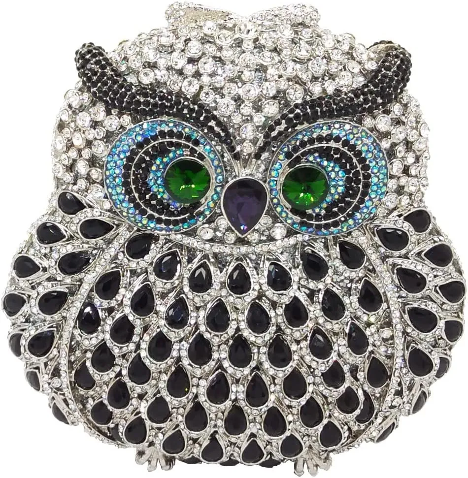 UMREN Cute Owl Clutch Women Crystal Evening Bags Luxury Handbag Rhinestone Wedding Party Purse
