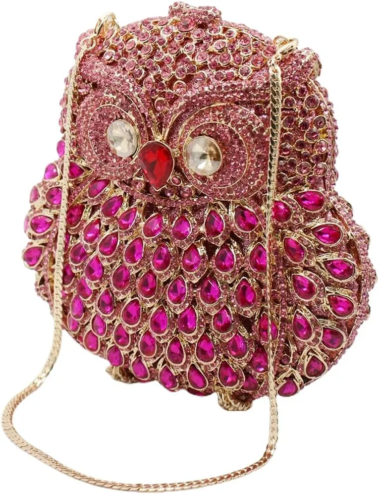 UMREN Cute Owl Clutch Women Crystal Evening Bags Luxury Handbag Rhinestone Wedding Party Purse