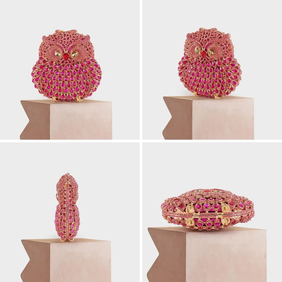 UMREN Cute Owl Clutch Women Crystal Evening Bags Luxury Handbag Rhinestone Wedding Party Purse